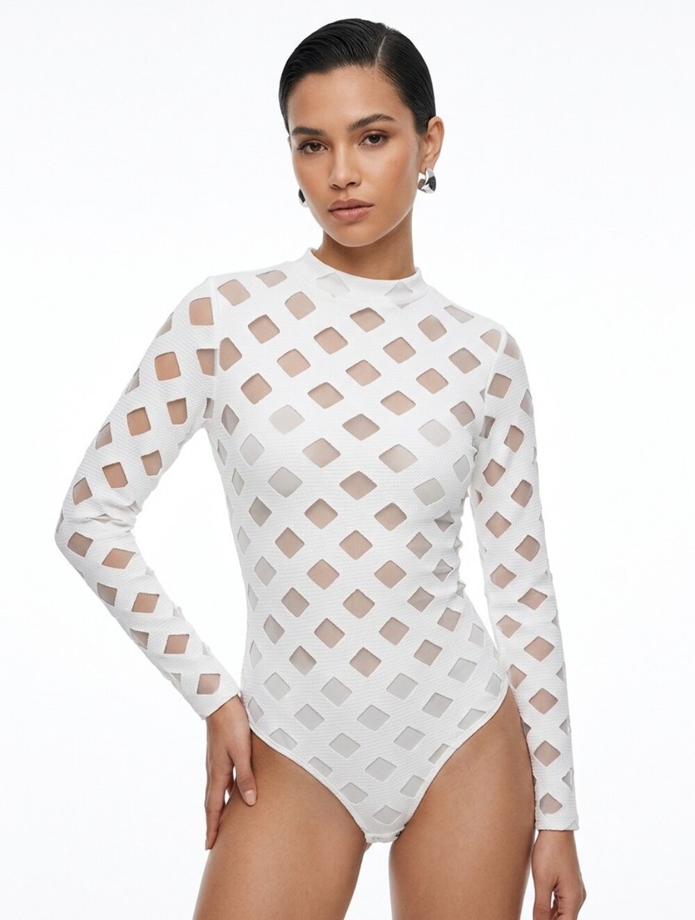 Fashion Nova White Long Sleeve Cutout Bodysuit Large